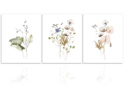 Ibenzoa® Rustieke Botanische Canvas Wanddecoratie Set van 3 voor Slaapkamer en Woonkamer