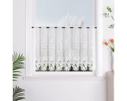 Ibenzoa® Semi-transparant wit gordijn met bloemenborduursel voor keuken en deur