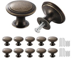 Ibenzoa® Set van 10 Vintage Ronde Deurknoppen in Brons voor Diverse Meubels en Kasten