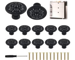 Ibenzoa® Set van 12 Klassieke Zwarte Meubelknoppen met Bloemenpatroon voor Kasten en Laden