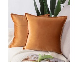 Ibenzoa® Set van 2 luxe sierkussenhoezen in elegante Europese stijl voor bank en slaapkamer, oranje, 45 x 45 cm