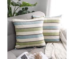 Ibenzoa® Set van 2 Stijlvolle Groene Kussenhoezen met Strepen Design voor Diverse Ruimtes