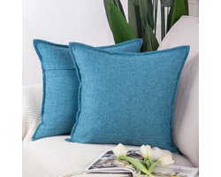 Ibenzoa® Set van 2 Zachte Linnen Kussenhoezen – Blauw, 50x50 cm – Perfect voor Bank en Slaapkamer
