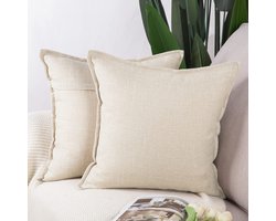 Ibenzoa® Set van 2 Zachte Linnen Kussenhoezen – Lichtbeige, 55 x 55 cm – Perfect voor Bank en Slaapkamer