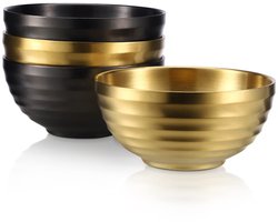Ibenzoa® Set van 4 Dubbellaagse Roestvrijstalen Kommen met Uniek Design en Isolatie