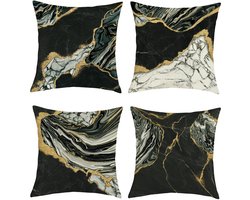 Ibenzoa® Set van 4 Moderne Kussenhoezen 45x45 cm met Abstract Marmerpatroon in Zwart, Wit en Goud voor Stijlvolle Interieurdecoratie