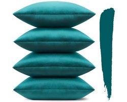 Ibenzoa® Set van 4 Zachte Fluweel Kussenhoezen 45x45cm - Blauw