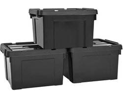 Ibenzoa® Set van drie zwarte kunststof opbergboxen met deksel en stapelbaar design