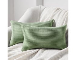 Ibenzoa® Set van twee decoratieve kussenhoezen in corduroy met strepenpatroon