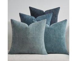 Ibenzoa® Set van vier blauwe chenille kussenslopen met rotan design voor elk interieur
