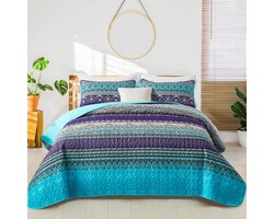 Ibenzoa® Sfeervolle Boho Sprei Set Met Quilt en Kussenslopen Voor Tweepersoonsbed in Blauw