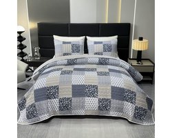 Ibenzoa® Sfeervolle Grijze Sprei Set van Microvezel met Patchwork Design voor Tweepersoonsbedden