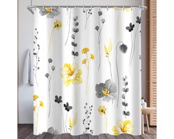 Ibenzoa® Stijlvol Geel en Grijs Douchegordijn met Schimmelwerende Eigenschappen