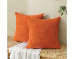Ibenzoa® Stijlvolle Corduroy Kussenhoezen Voor Herfstdecoratie - Set Van Twee, 40x40 cm, Warme Oranje Tint