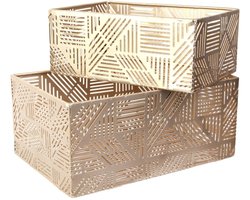 Ibenzoa® Stijlvolle Gouden Metalen Opbergmanden met Opengewerkt Design voor Decoratie - Set van 2