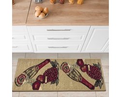 Ibenzoa® Stijlvolle keukenloper met rubberen antislip achterkant en elegant wijndesign, 50 cm x 150 cm, beige tinten