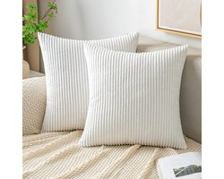 Ibenzoa® Stijlvolle Ribfluwelen Kussenslopen voor Bank, Stoel en Slaapkamer - Zuiver Wit, 45 x 45 cm, Set van 2