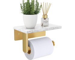 Ibenzoa® Stijlvolle Toiletrolhouder met Natuurlijke Marmeren Plaat en Gouden Afwerking voor Badkamer
