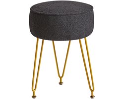 Ibenzoa® Stijlvolle Zwarte Fluwelen Poef met Gouden Details voor Woonkamer en Slaapkamer