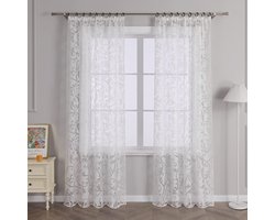 Ibenzoa® Transparante Voile Gordijn met Rankenpatroon – Woonkamer Gordijnroede 140x175cm Wit