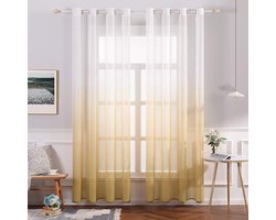 Ibenzoa® Transparante Voile Gordijnen met Kleurverloop en Ringen voor Elegante Woonkamer Decoratie