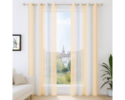 Ibenzoa® Transparante Voile Gordijnen met Ringen voor Woonkamer - Elegant en Modern Design, 138 x 140 cm, Crème, Set van 2