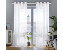 Ibenzoa® Transparante voile gordijnen met roestvrijstalen ringen, set van 2, luchtig en stijlvol, 245 x 140 cm, wit