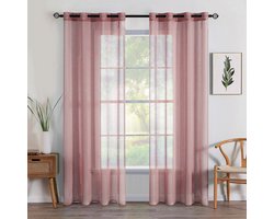Ibenzoa® Transparante Voile Gordijnen Set met Ringen voor Slaapkamer of Woonkamer, 140 x 145 cm, Vuilroze, 2 Stuks