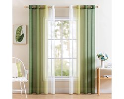 Ibenzoa® Transparante Voile-Gordijnen Set met Tweekleurig Ontwerp en Ingestanste Ringen, 140 x 200 cm