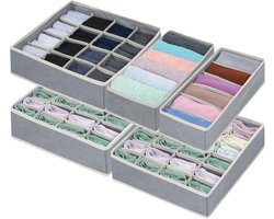 Ibenzoa® Uitgebreide Grijze Lade-Organizer Set met Veelzijdige Opbergvakken voor Accessoires en Kledingstukken - 5 Stuks