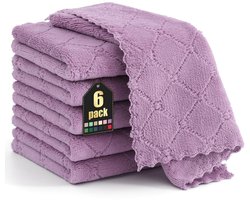 Ibenzoa® Ultrazachte Microvezel Reinigingsdoeken voor Streepvrije Schoonmaak van Huishoudelijke en Voertuigoppervlakken, 6 Stuks, 30 x 30 cm, Paars