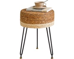 Ibenzoa® Unieke Handgeplooid Zeegras Kruk met Robuuste Metalen Onderstel - Design Element voor Moderne Ruimtes