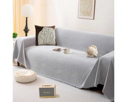 Ibenzoa® Veelzijdige Lichtgrijze Bankdeken van Chenille met Franjes voor Meubelbescherming en Decoratie