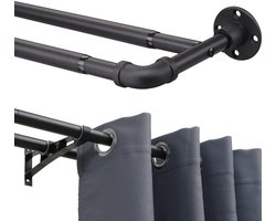 Ibenzoa® Verstelbare dubbele gordijnroedes in matzwart voor ramen met industrieel ontwerp, 74-269 cm