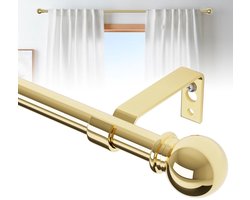 Ibenzoa® Verstelbare Gouden Gordijnroede Set voor Wandmontage met Messing Afwerking en Accessoires