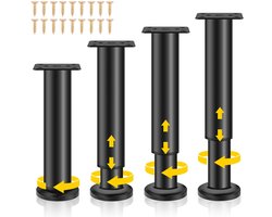 Ibenzoa® Verstelbare metalen meubelpoten set van 4 voor diverse meubelstukken, zwart 12-18 cm