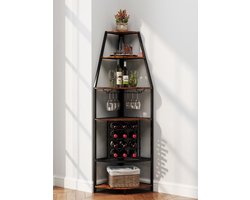 Ibenzoa® Vrijstaand hoekwijnrek met houten panelen en metalen frame voor elke ruimte
