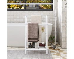 Ibenzoa® Vrijstaande metalen handdoekhouder met 3 niveaus voor badkamer en slaapkamer, ruimtebesparend ontwerp, wit