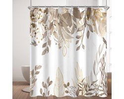 Ibenzoa® Waterafstotend Douchegordijn met Grijze Herfstbladeren en Verzwaarde Zoom voor Badkamercomfort