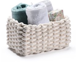 Ibenzoa® Witte katoenen opbergmand met gevlochten structuur voor veelzijdig gebruik in huis