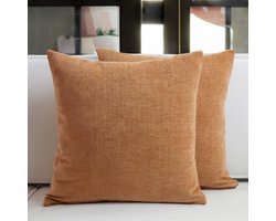 Ibenzoa® Zachte Chenille Kussenhoezen Set - 2 Stuks, 50 x 50 cm, Peach Kleur
