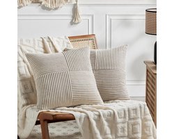Ibenzoa® Zachte en Comfortabele Corduroy Kussenhoezen - Set van Twee in Taupe Kleur