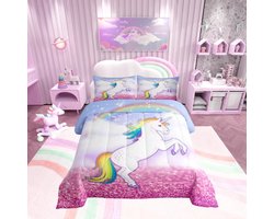 Ibenzoa® Zachte en Levendige Stevendeek met Regenboogpaard en Kussenhoes – Perfect voor Kinder en Tieners