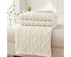 Ibenzoa® Zachte en warme deken voor bank en bed in witte crèmekleur, 220 x 240 cm