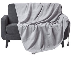 Ibenzoa® Zachte Grijze Katoenen Woondeken Met Geribbelde Look Voor Bank Of Bed, 150x200 cm
