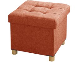 Ibenzoa® Zitkist kruk voetenbank met opbergruimte en deksel met houten poten, 38 x 38 x 38 cm, oranje