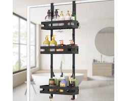 Ibenzoa® Zwart doucherek met 3 etages en 6 haken voor glazen douchewand