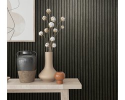 Ibenzoa® Zwart Houtlook Behang met 3D-effect en Accustiksels voor Woon- en Slaapkamer
