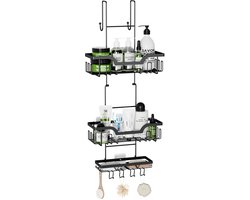 Ibenzoa® Zwarte Hangende Doucheplank met Drie Manden voor Frameloze Glazen Deuren, Zonder Boren