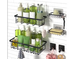 Ibenzoa® Zwarte multifunctionele badkamer organizer set met flexibele installatieopties